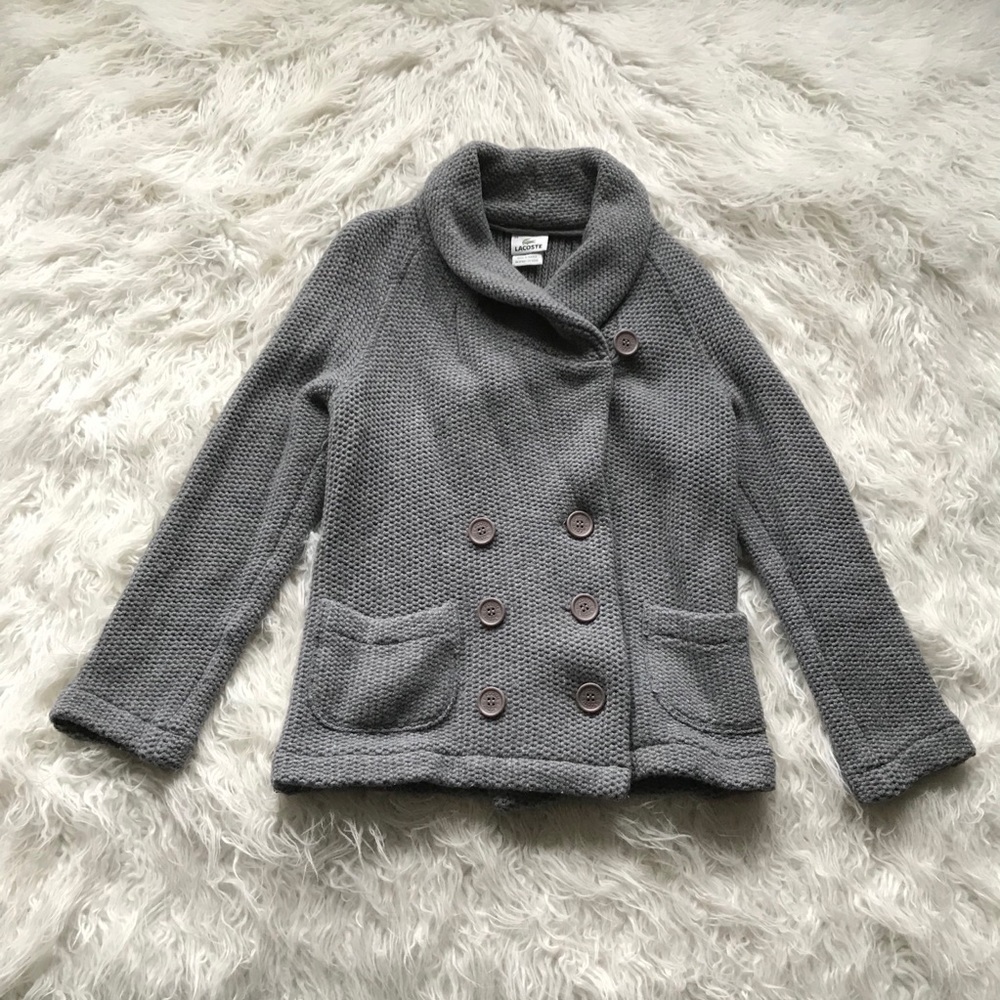 LACOSTE‎ GREY THICK KNIT DOUBLE BREASTED CARDIGAN